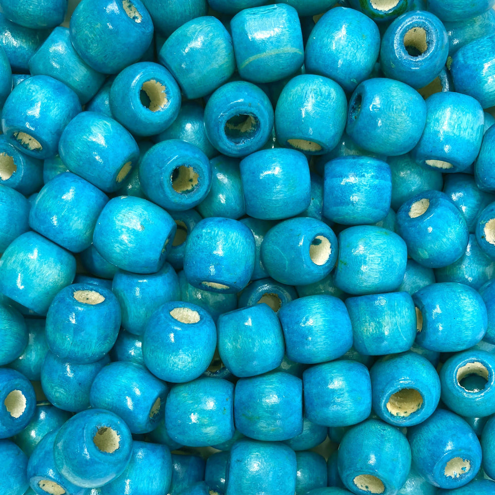 150 Painted Blue Barrel Wood Beads 17mm x 14mm Diameter 8mm Large Hole